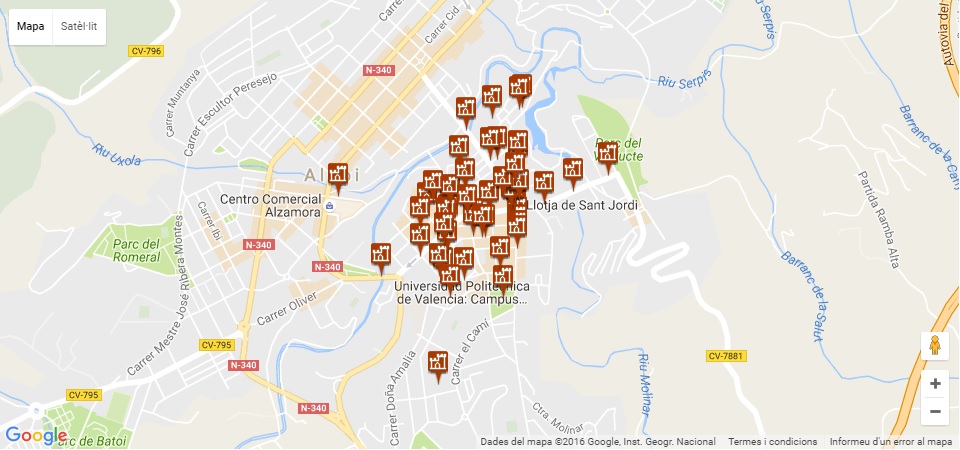 Mapa de importantes construcciones inmobiliarias de Alcoy